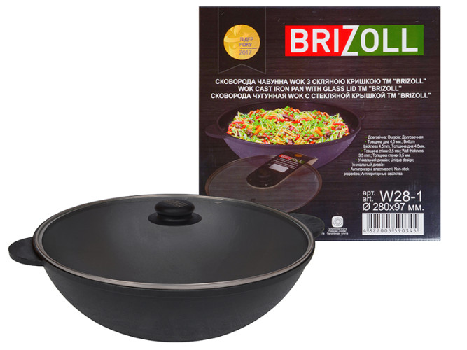 Вок 280х96мм со стеклянной крышкой Brizoll W28-1