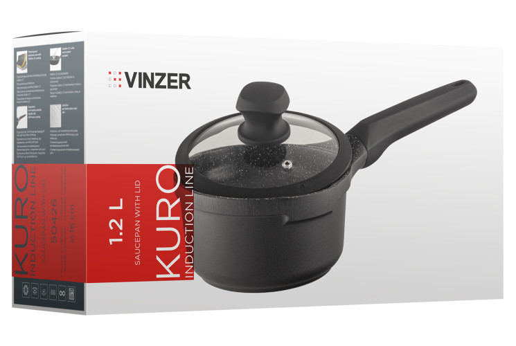 Ковш c крышкой Kuro Induction Line d 16 cм 1,2 л Vinzer 50426