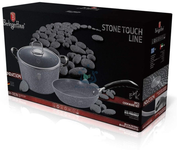 Набор посуды 3 пр. Stone Touch Line GREY из кованого алюминия Berlinger Haus BH-1183N