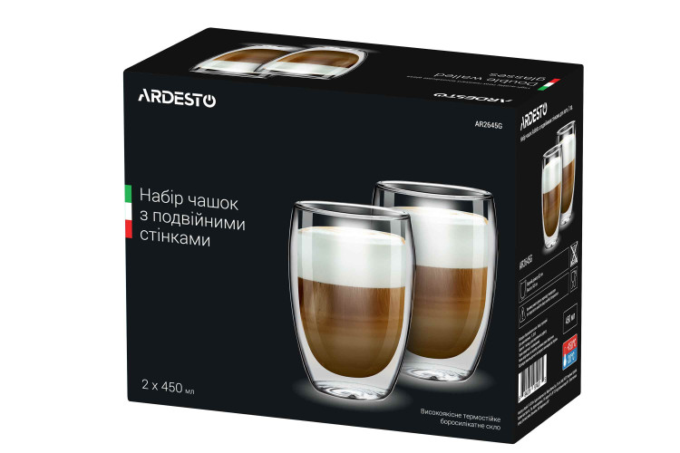 Набор чашек Ardesto 450 мл 2 шт с двойными стенками AR2645G